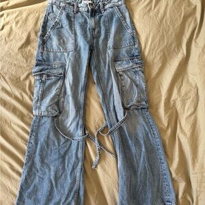 Zara Light Blue Flare Cargo Jeans
